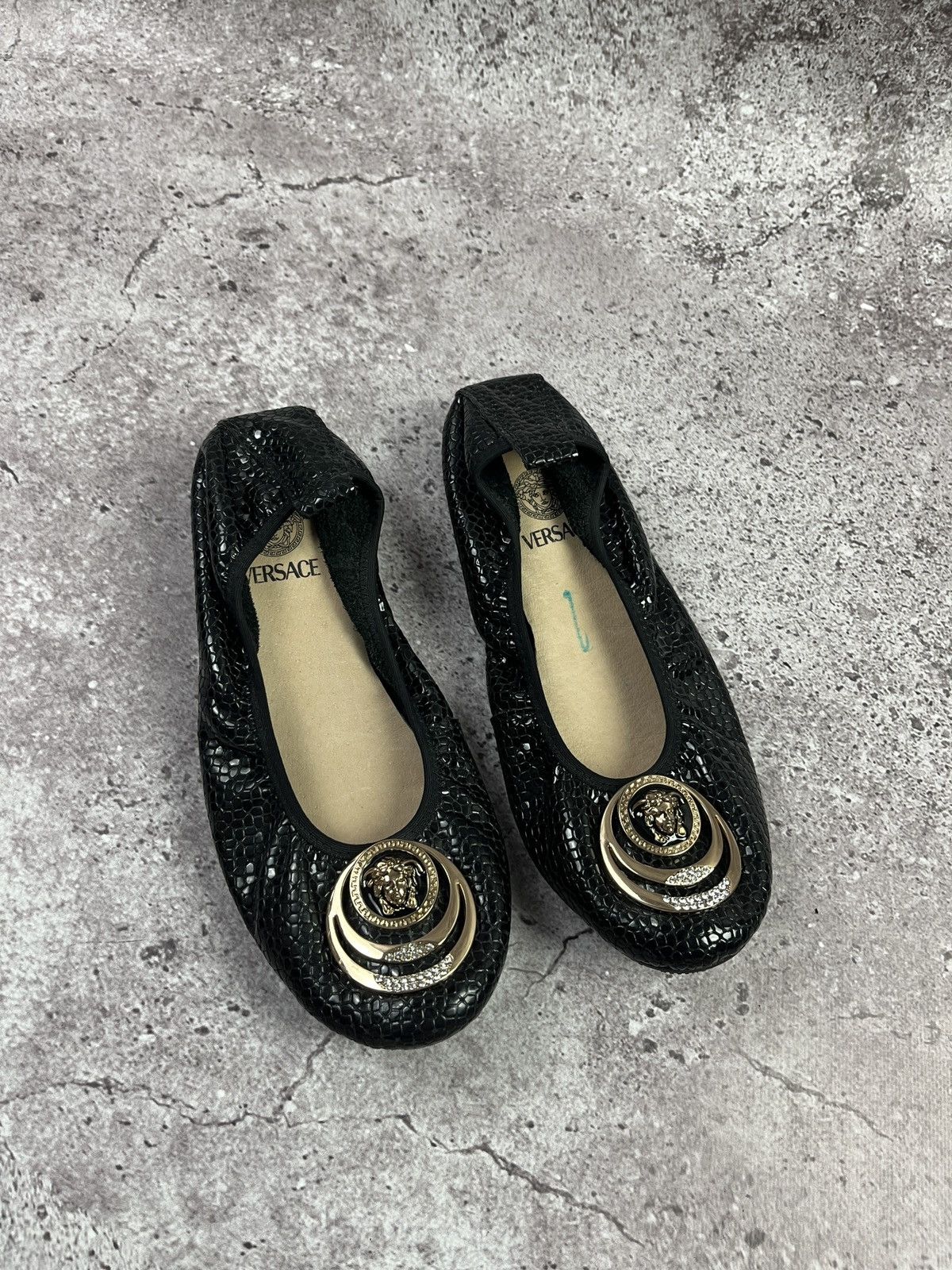 Versace Versace Medusa Ballet Flats Black Patent Snake Crystal Logo Size US 11 / IT 41 - 1 Thumbnail