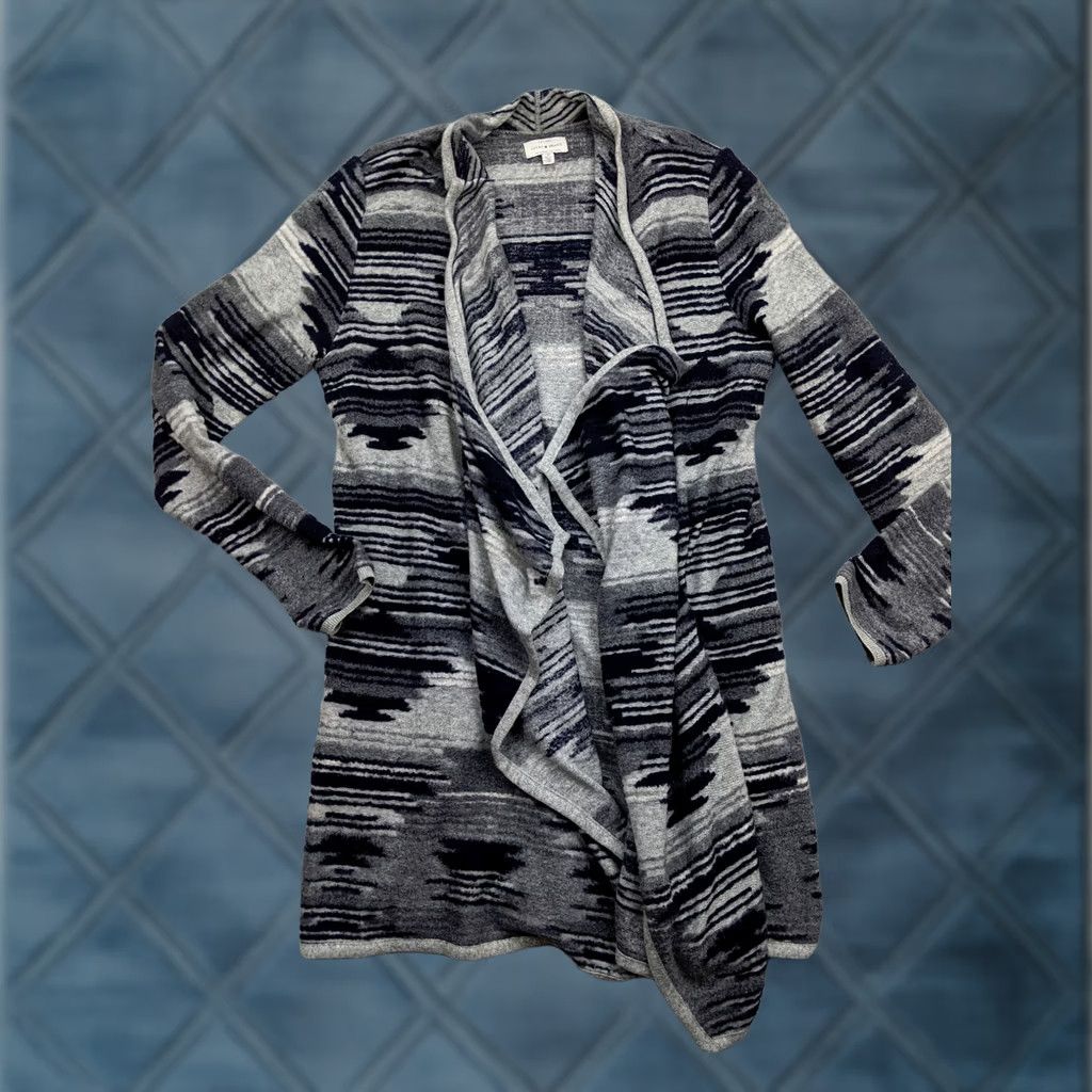 Lucky Brand Lucky Brand Womens Large Gray Southwestern Aztic Drap Cardigan Falls Long Sleeve Shirt Womens L Gray Cardigan Southwest Aztec Drapery Size L / US 10 / IT 46 - 1 Thumbnail