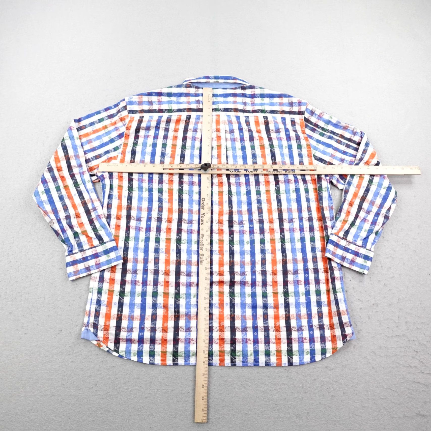Tommy Bahama Tommy Bahama Shirt Mens 2XL Blue Orange White Gingham Plaid Paisley Button Up Size US XXL / EU 58 / 5 - 4 Thumbnail