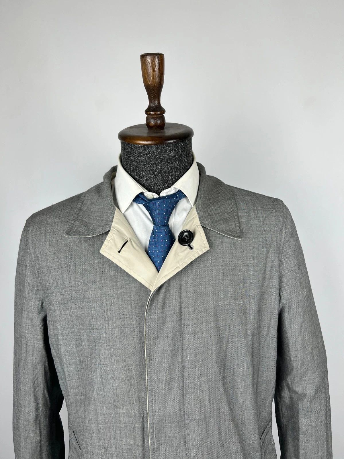 Boggi Boggi Milano Grey Wool Ivory Nylon Overcoat Reversible Coat Size US L / EU 52-54 / 3 - 13 Thumbnail