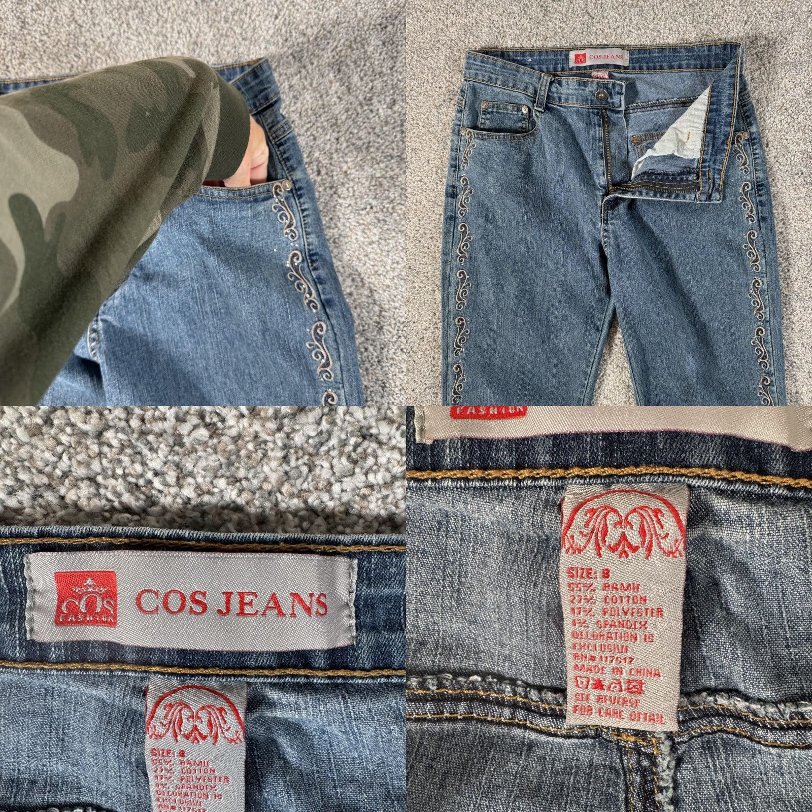 Cos COS Jeans Womens 8 Blue Denim Straight Leg Embroidered Side Trim Studded Jeans Women Size 30" / US 8 / IT 44 - 8 Thumbnail