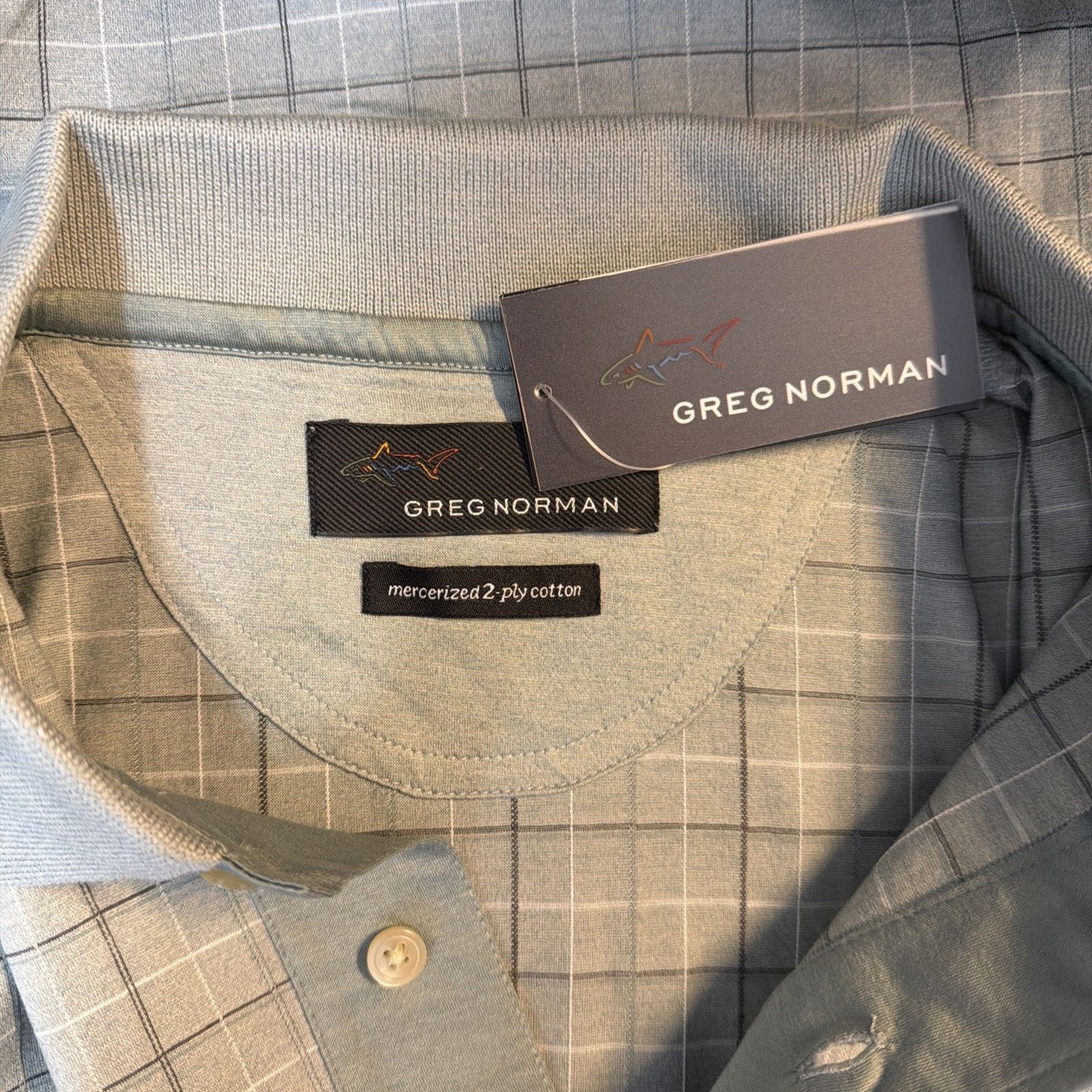 Greg Norman GREG NORMAN L Shirt Mercerized COTTON Polo GRAY Plaid NWT Size US L / EU 52-54 / 3 - 8 Thumbnail