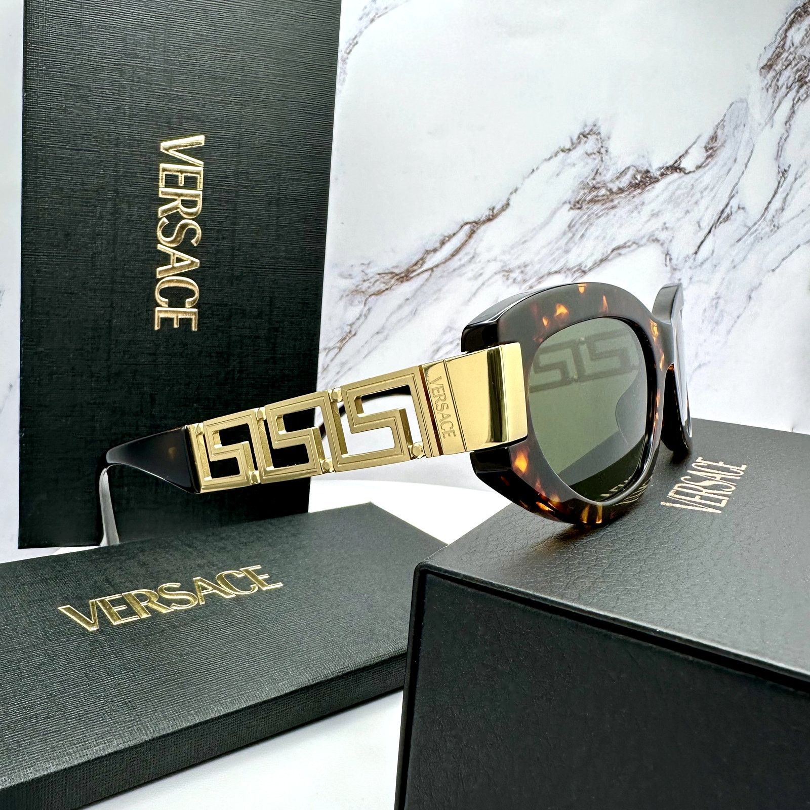 Versace New VERSACE Sunglasses Brown Gold Acetate & Metal Cat Eye Size ONE SIZE - 5 Thumbnail