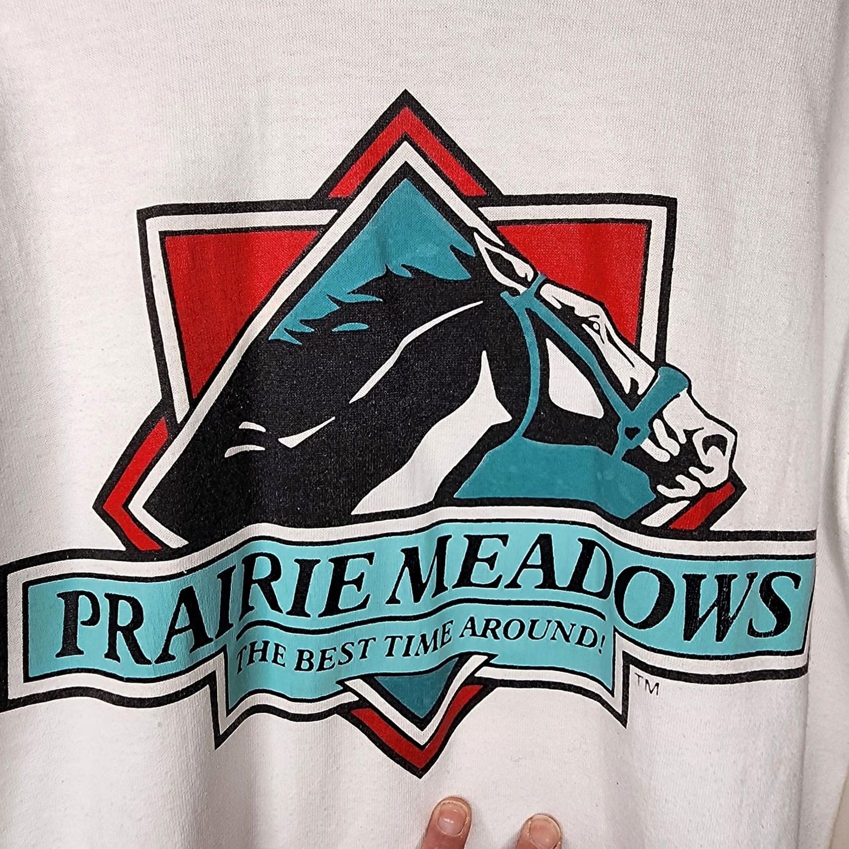 Vintage VINTAGE Miller Prairie Meadows Graphic Shirt Men M 3/4 Sleeve White Teal Red Horse Racing V-Neck Size US M / EU 48-50 / 2 - 4 Thumbnail