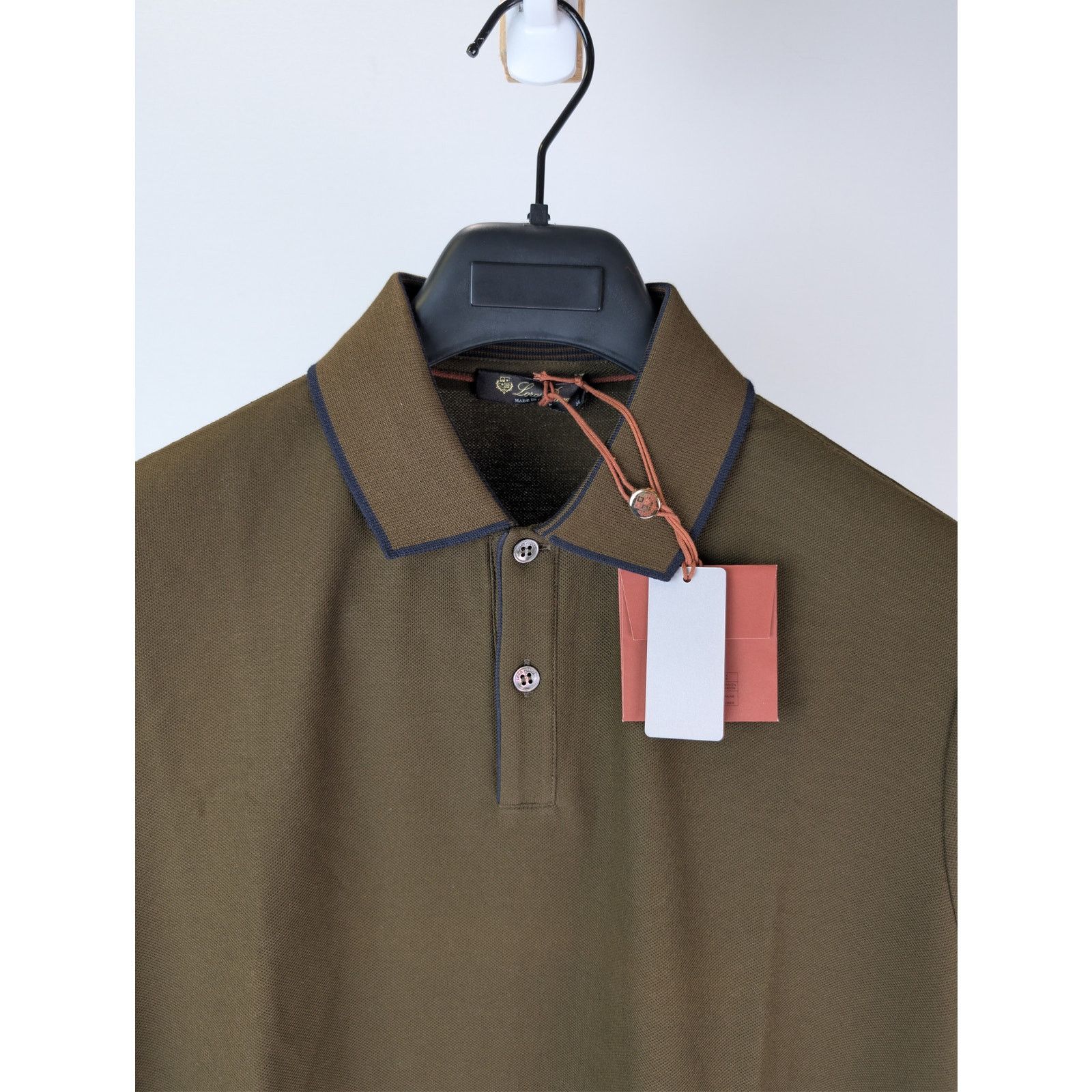 Loro Piana o1rshd1 Double Collar Cotton Piquet Polo Shirt Olive Green Size US M / EU 48-50 / 2 - 7 Thumbnail