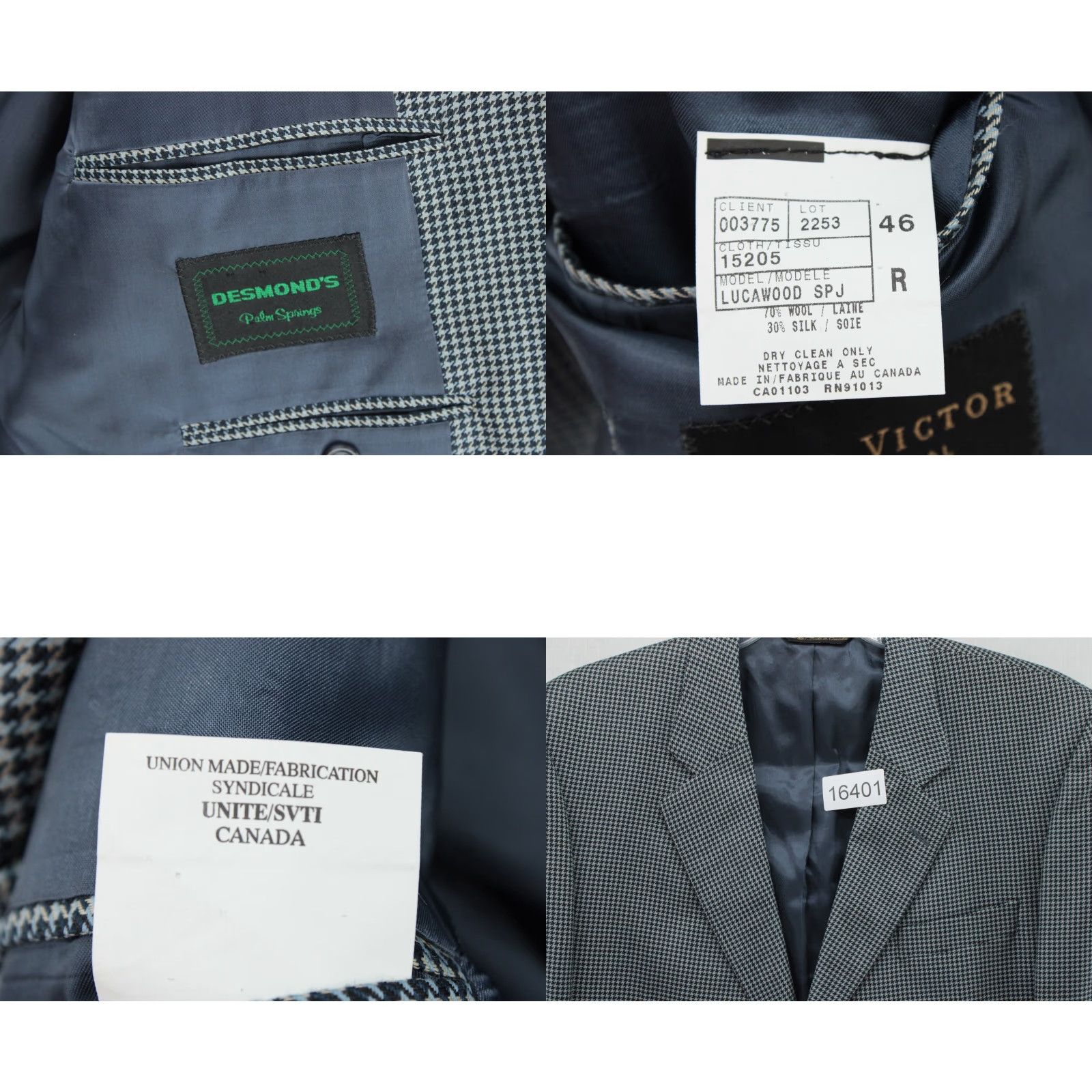 Jack Victor VINTAGE Jack Victor Blazer Men's 46R Blue Houndstooth Wool Silk Two-Button Regular Fit Classic Designer Size 46R - 8 Thumbnail
