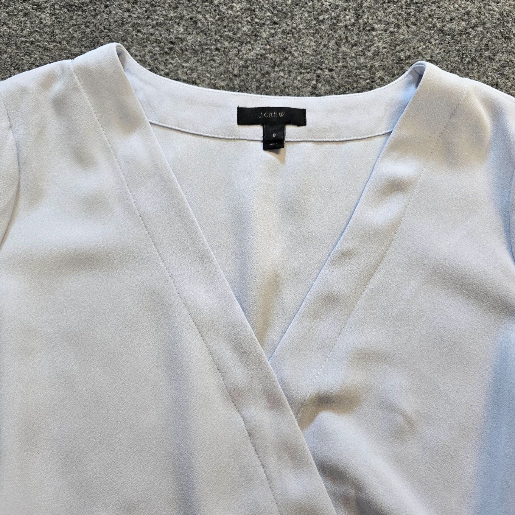 J.Crew J.CREW Top Womens 6 Blue V-Neck Peplum Belted Long Sleeve Zip Office Blouse Shirt Poplin Polyester Casual Classic Size M / US 6-8 / IT 42-44 - 2 Thumbnail