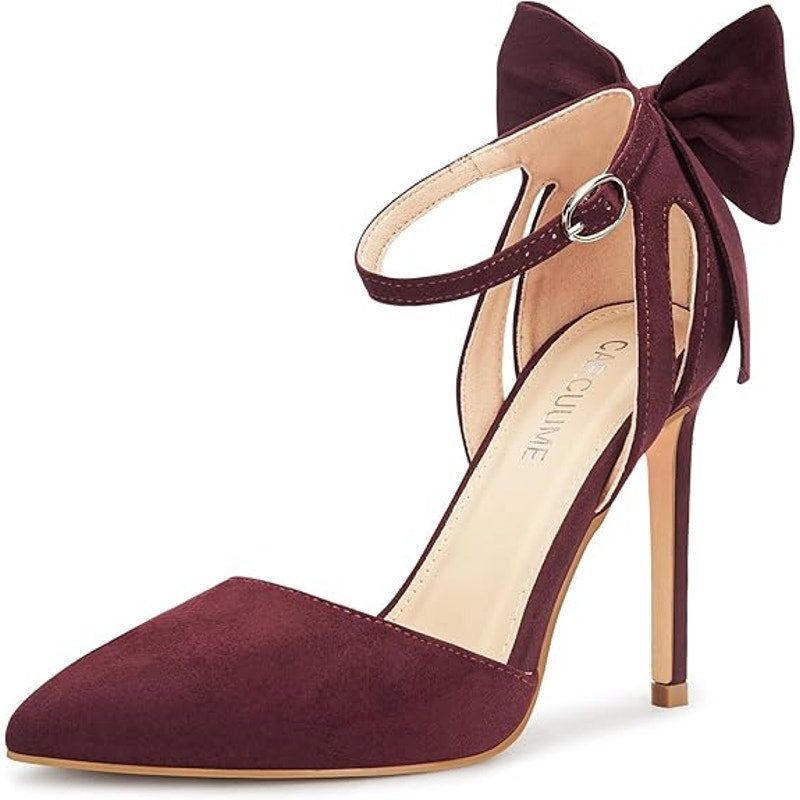 Other New Carcuume Women's Size 10 Wine Red Bow Faux Suede Heels Size US 10 / IT 40 - 1 Thumbnail