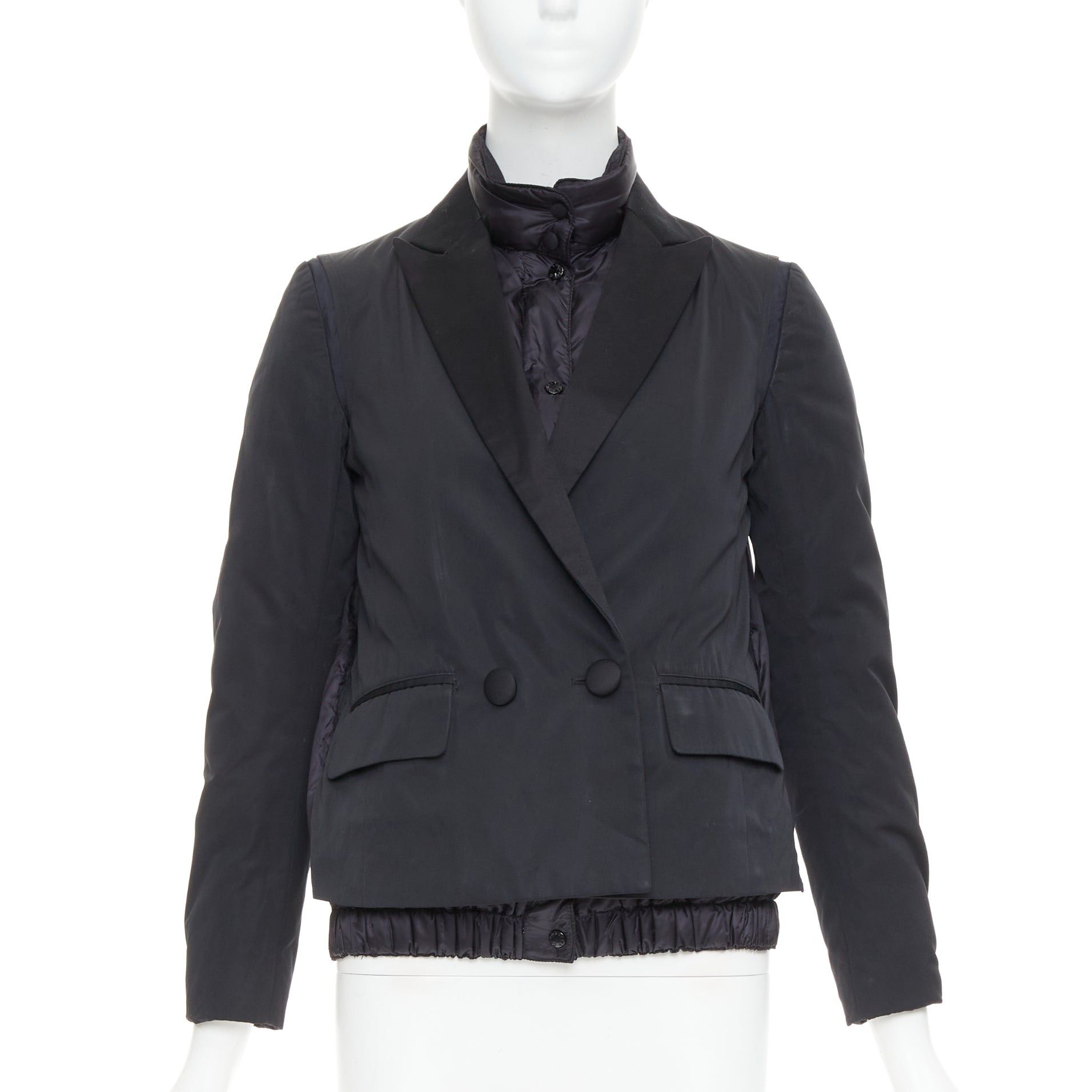 Moncler MONCLER G32-003 black layered down filled puffer tuxedo blazer top Size S / US 4 / IT 40 - 1 Thumbnail