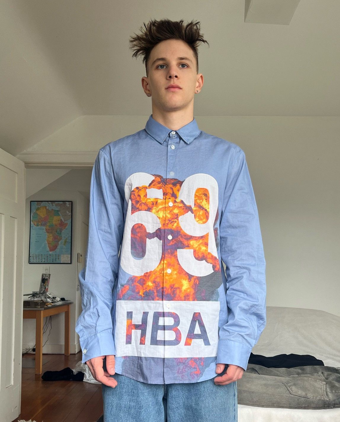 Image of Hood By Air HBA 69 Explosion Shirt Light Blue Xl, Men's