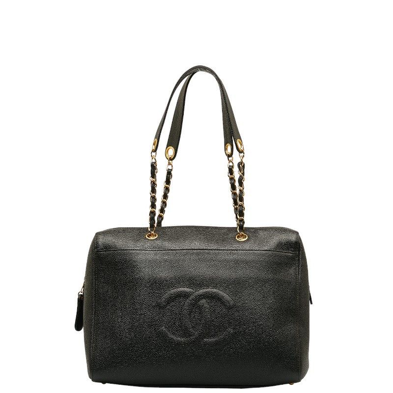 image of Chanel Cc Caviar Chain Tote Bag in Black, Women's