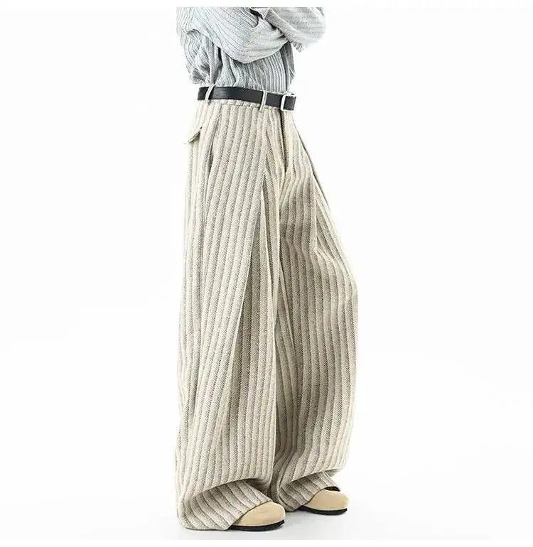 Japanese Brand Trousers Striped Woolen Pleated Wide Leg Pants Size US 32 / EU 48 - 2 Thumbnail