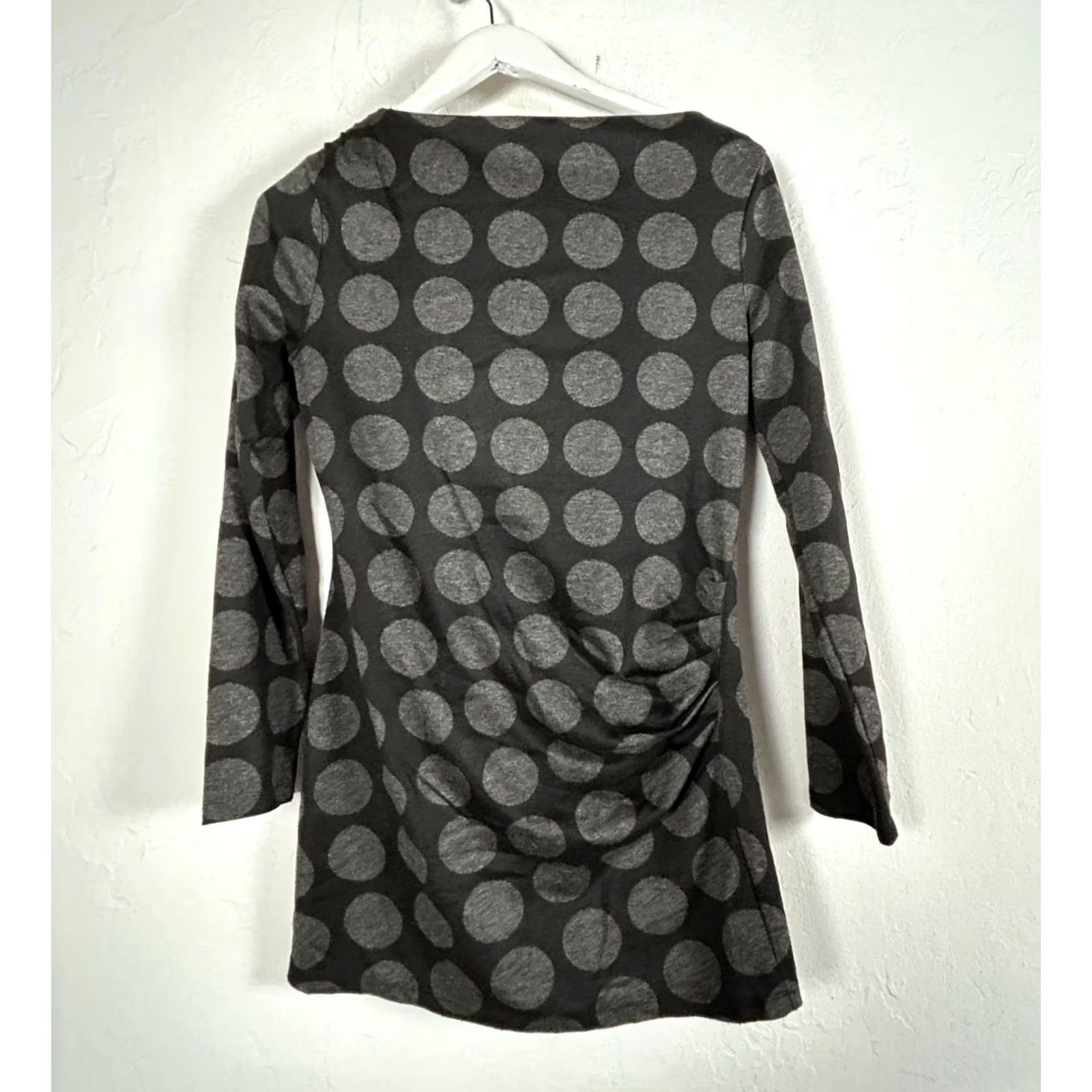 Vintage Ann Taylor Womens Black Gray Polka Dot Ruched Tunic Top Long Sleeve Small Casual Size S / US 4 / IT 40 - 2 Thumbnail