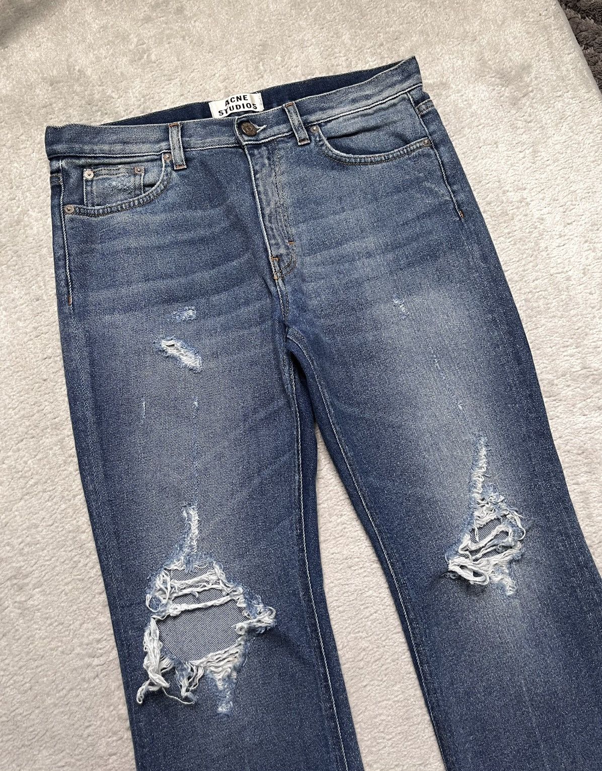 Acne Studios Vintage Blue Acne Studio Straight Leg Jeans Trash Ripped Size 29" - 2 Thumbnail