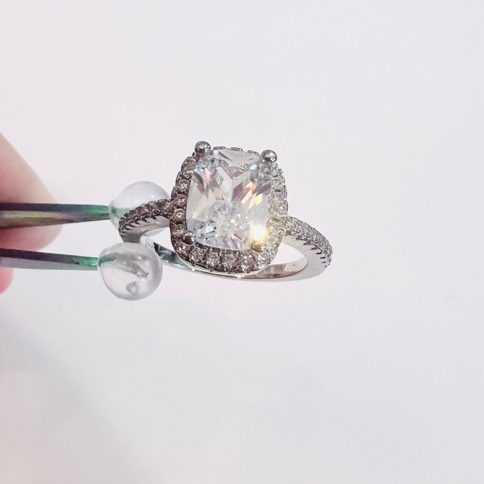 Other Cushion-Cut Moissanite CZ Halo Ring Size 8 Stainless Steel Size ONE SIZE - 9 Thumbnail