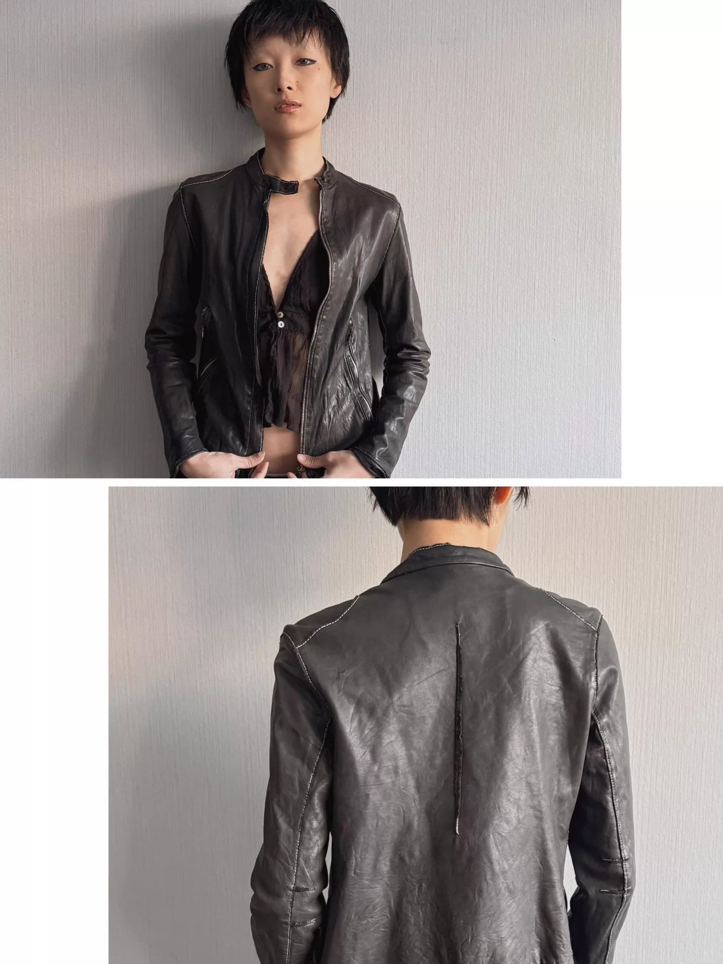 Vintage Jpn Brand Vintage Gunmetal Gray Sheepskin Leather Jkt XXS Size XXS / US 00 / IT 34 - 1 Thumbnail