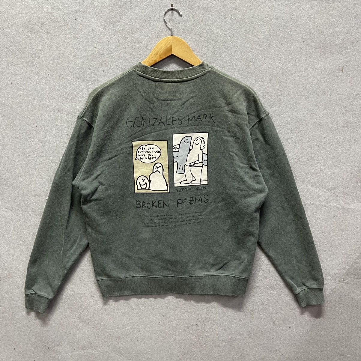 Japanese Brand Mark Gonzales “Broken Poems” Sweatshirt (Green) Size US S / EU 44-46 / 1 - 1 Thumbnail
