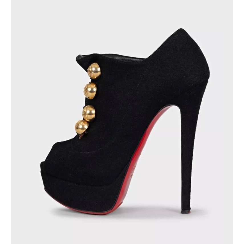 Christian Louboutin Christian Louboutin Black Textile Open-Toe Booties Sz.36 Size US 5 / IT 35 - 1 Thumbnail
