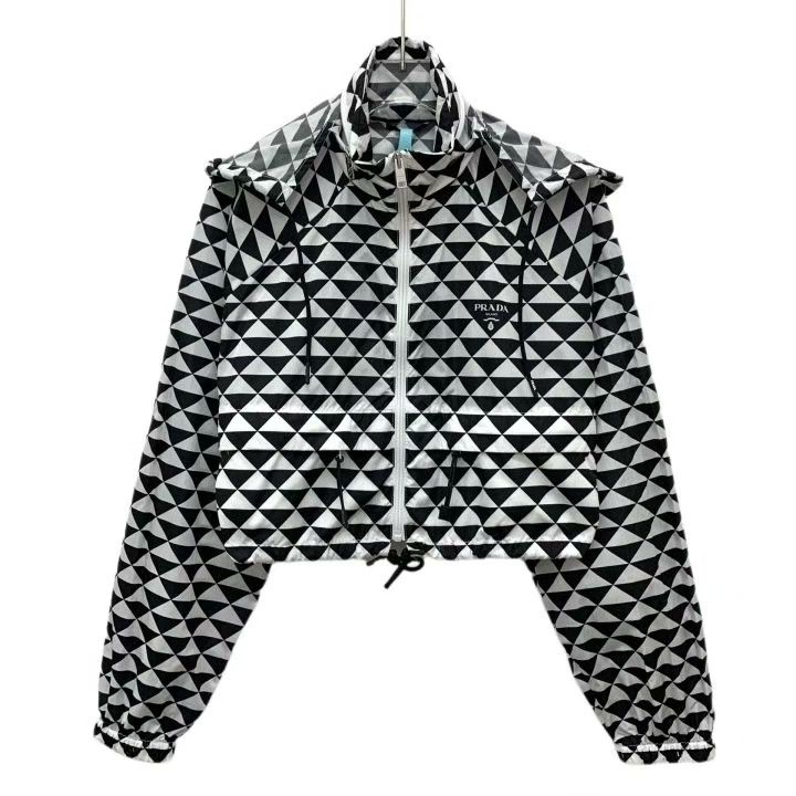 Prada Prada 23 Black White Triangle Print Hooded Jacket Size S / US 4 / IT 40 - 1 Thumbnail