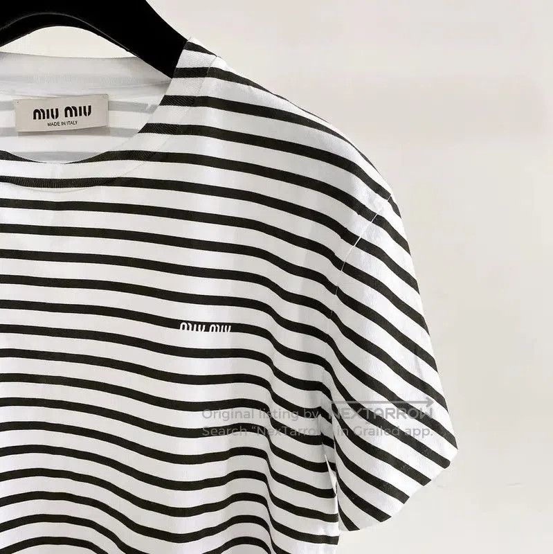 Miu Miu Miu Miu Black and White Striped Crop T-Shirt . Size S / US 4 / IT 40 - 3 Thumbnail