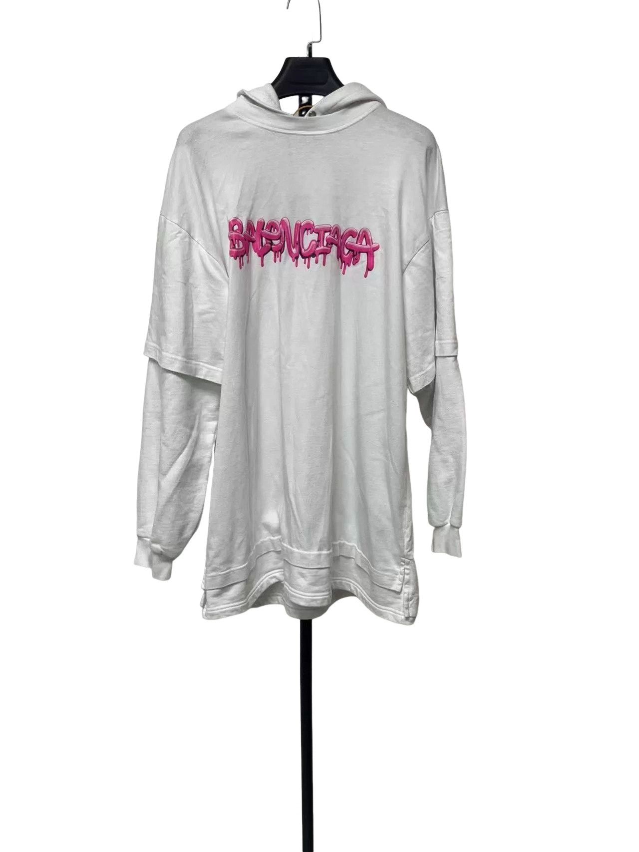 Balenciaga Balenciaga Pink Drip Logo Hoodie XXS Size US XXS / EU 40 - 1 Thumbnail