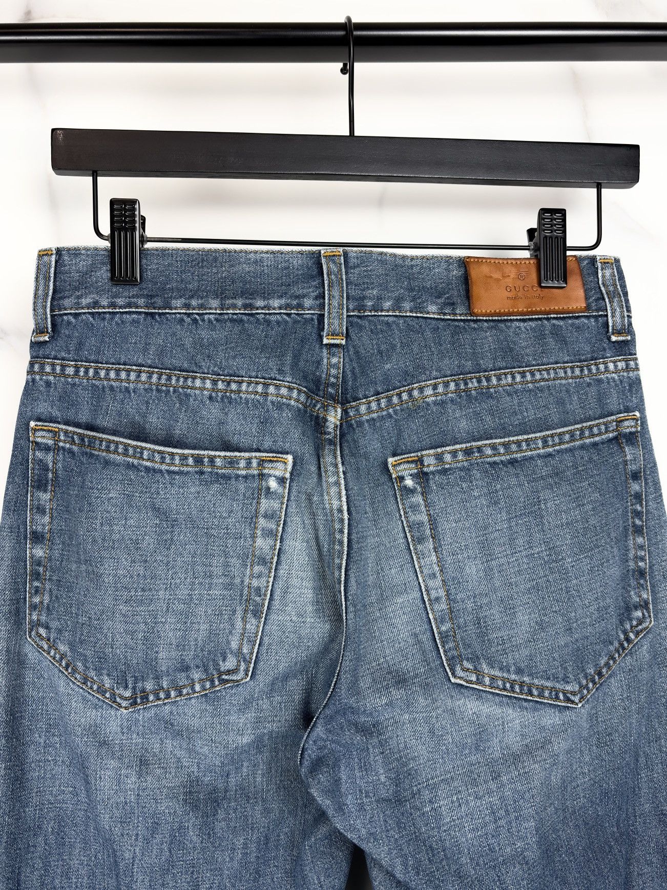 Gucci Gucci Tom Ford Vintage Faded Blue Leather Patch Denim Jeans Size US 28 / EU 44 - 4 Thumbnail