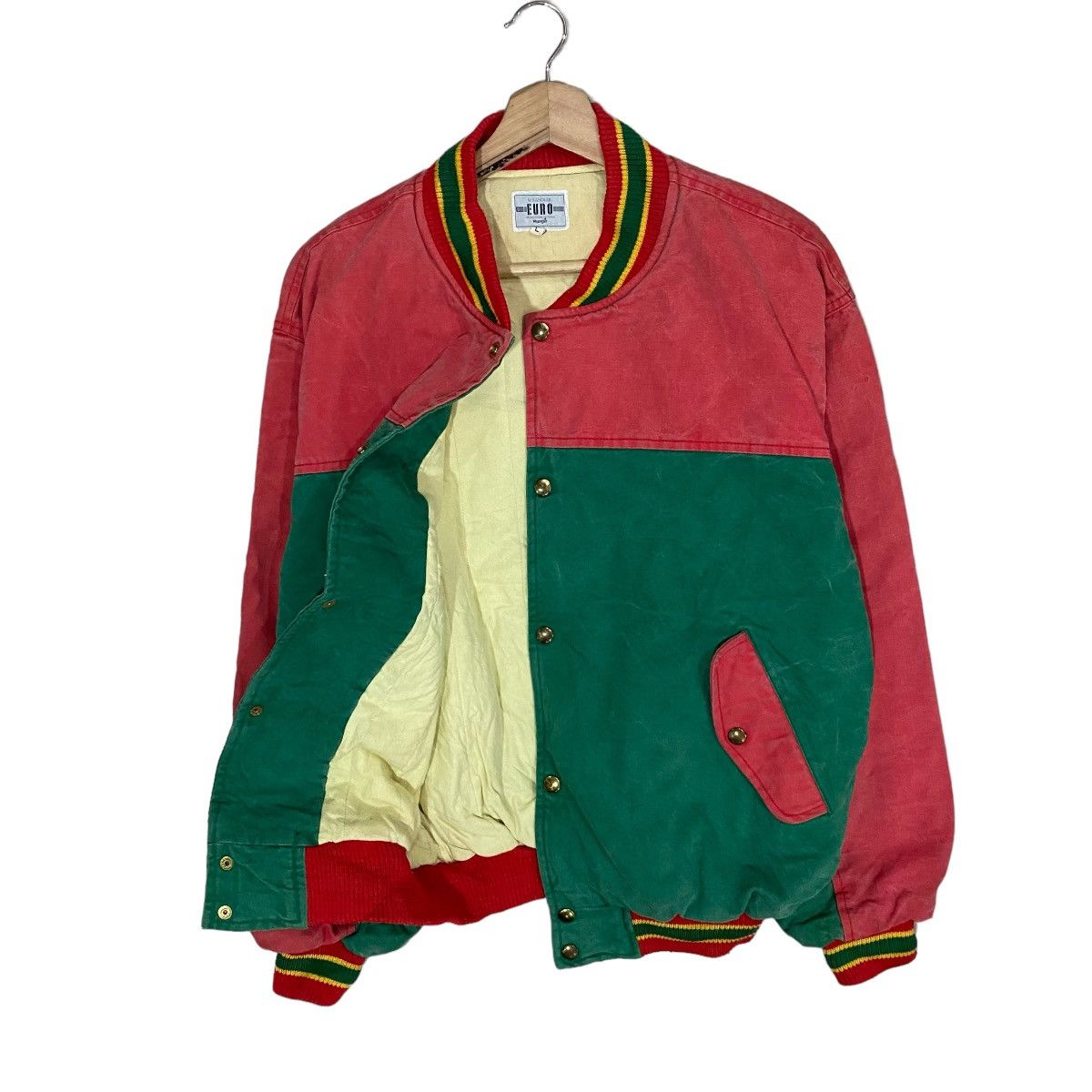 Vintage × Wrangler 🔥VINTAGE WRANGLER MULTICOLOUR RASTA VARSITY JACKET Size US L / EU 52-54 / 3 - 5 Thumbnail