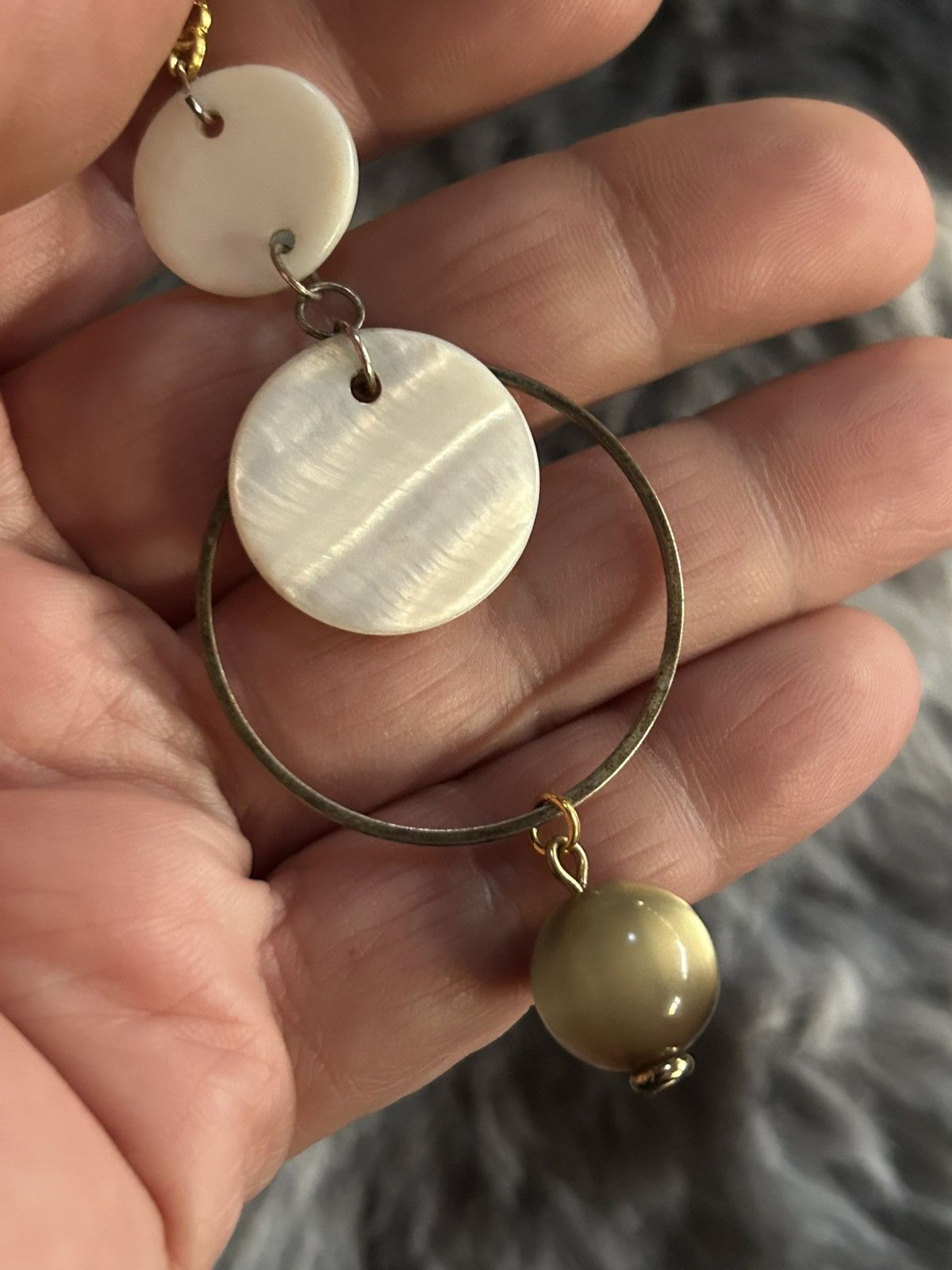 Handmade Handcrafted vintage cat eye mother of pearl drop necklace Size ONE SIZE - 7 Thumbnail