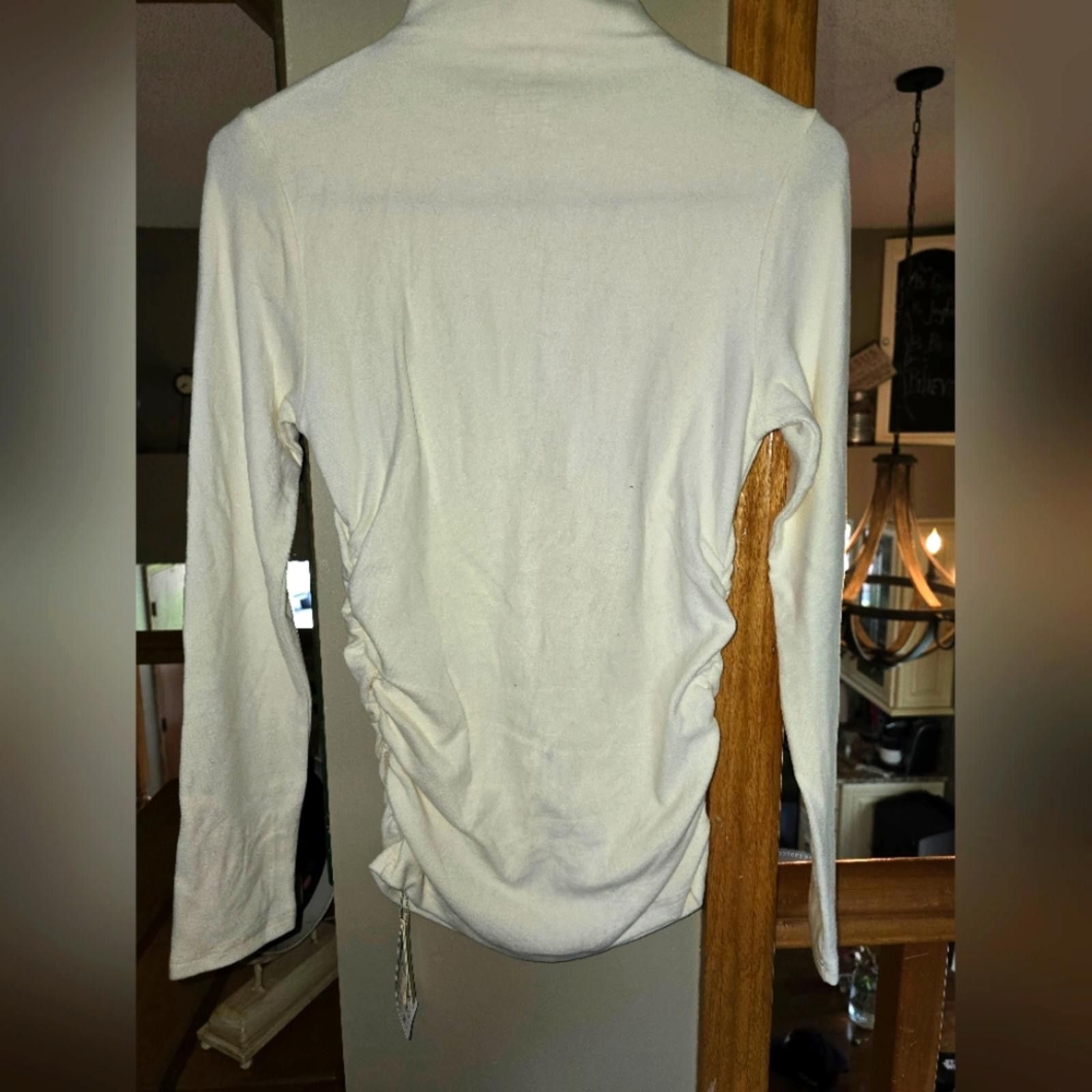 Designer Mid Thermal Ruched Sides Tuckable Mockneck Top - Off White Size M / US 6-8 / IT 42-44 - 5 Thumbnail