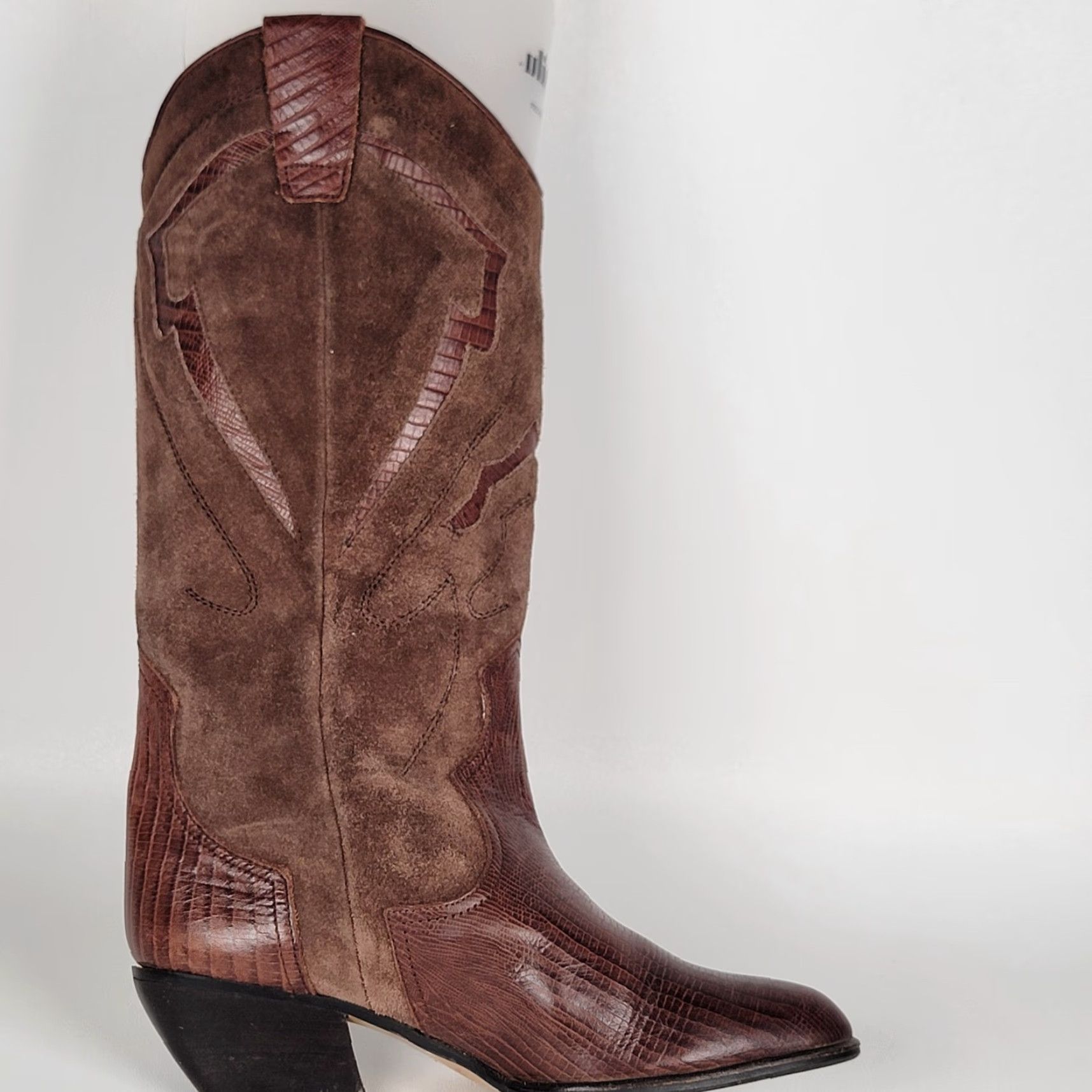 Vintage VINTAGE Unbranded Women's Western Boots Toe Cap Brown Suede Leather 6.5 Pointed Toe Casual Women’s Shoes Block Heel Shoes Size ONE SIZE - 4 Thumbnail