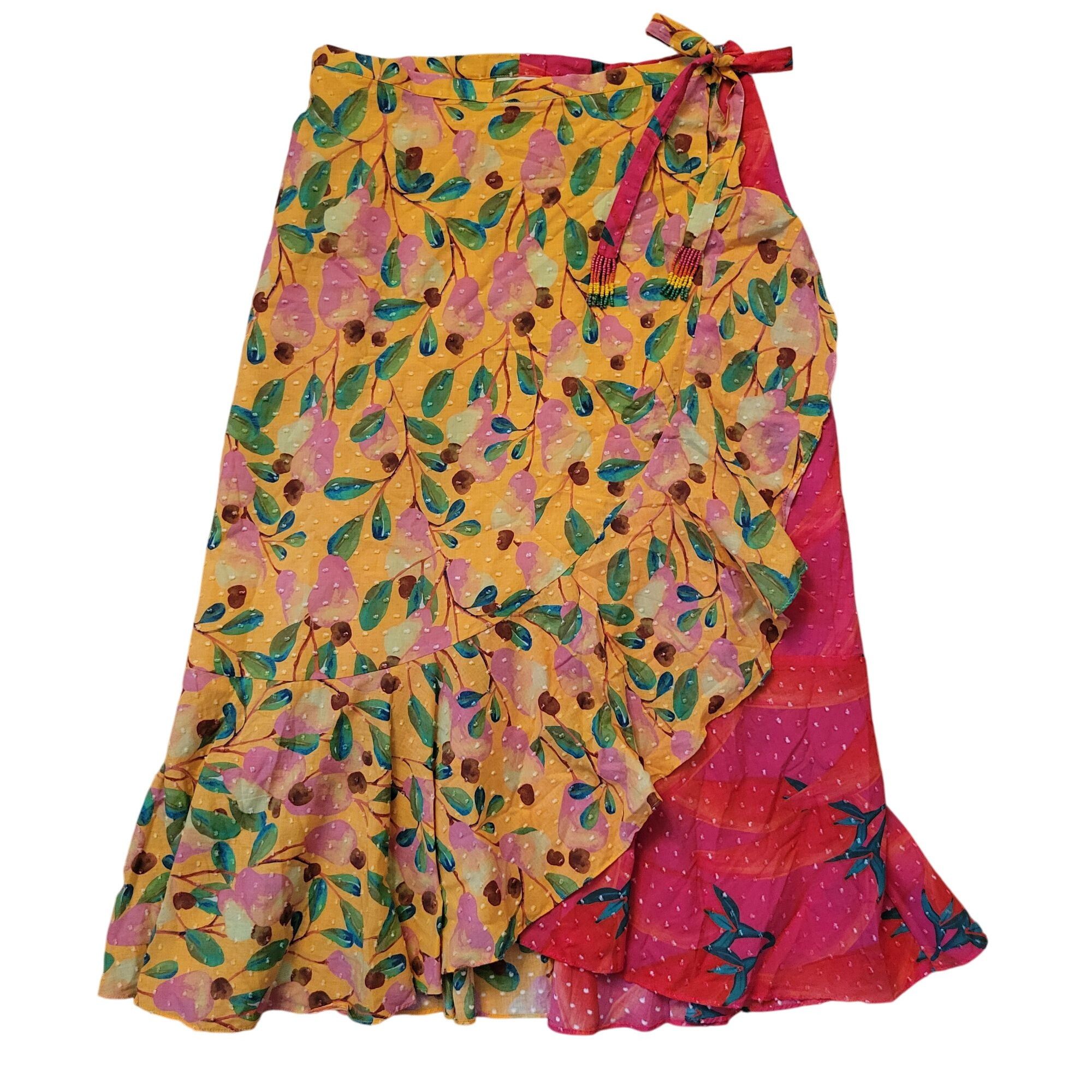 Farm Rio NEW Farm Rio Garden Mix Print Wrap Skirt L Yellow Pears Pink Size 31" - 1 Thumbnail