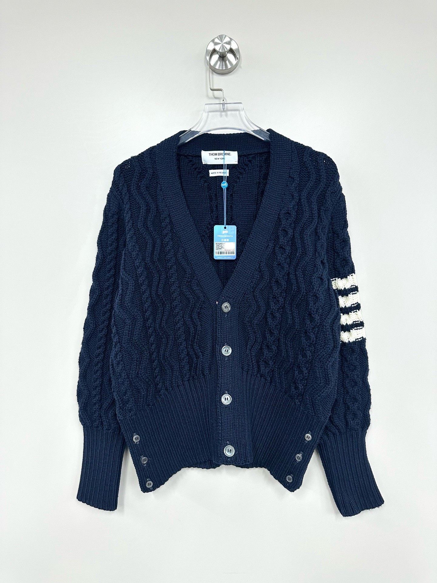 Thom Browne Thom Browne Dark Blue Cable-Knit Cardigan Size US S / EU 44-46 / 1 - 1 Thumbnail