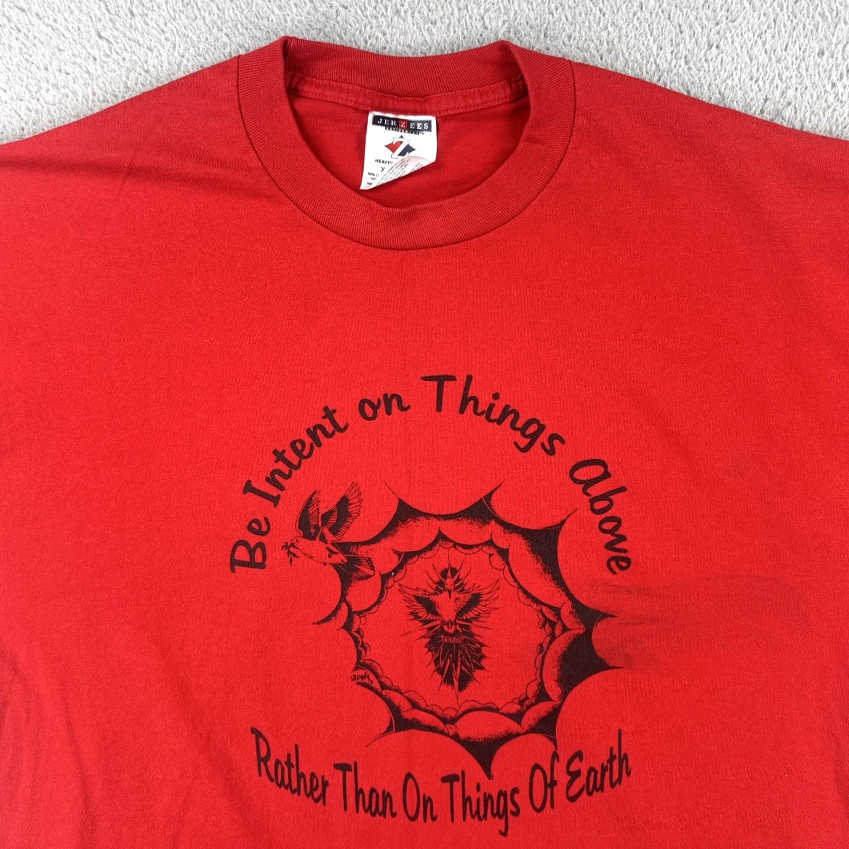 Jerzees VINTAGE Jerzees XL Red Shirt Archdiocese Of Santa Fe New Mexico 2002 Pilgrimage Shirt Mens I guess Size US XL / EU 56 / 4 - 4 Thumbnail