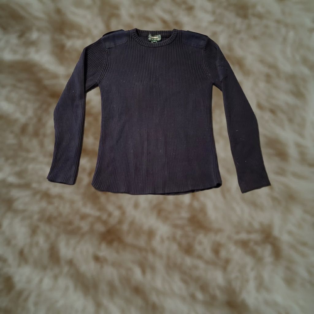 Ralph Lauren VINTAGE Lauren Ralph Lauren Ribbed Military Sweater Women's M Navy Blue Pullover Crew Neck Long Sleeve Logo 90s Designer Outdoor Preppy Pocket Size M / US 6-8 / IT 42-44 - 1 Thumbnail