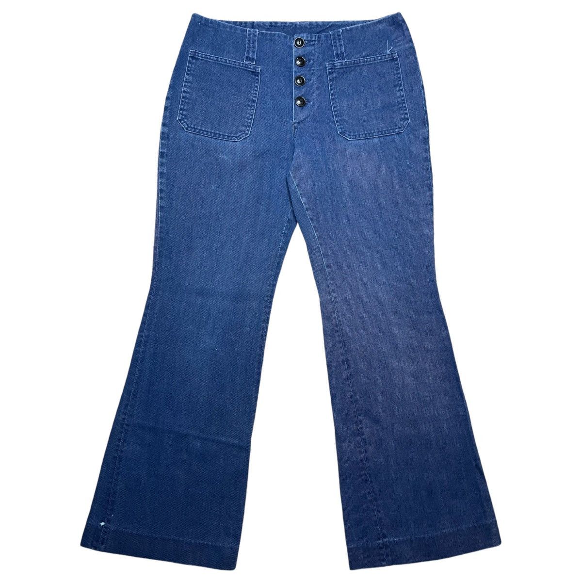 Levi's × Vintage Vtg 70s Levi’s For Gals Big E Button Fly Navy Dungaree Pants Size 30" / US 8 / IT 44 - 2 Thumbnail
