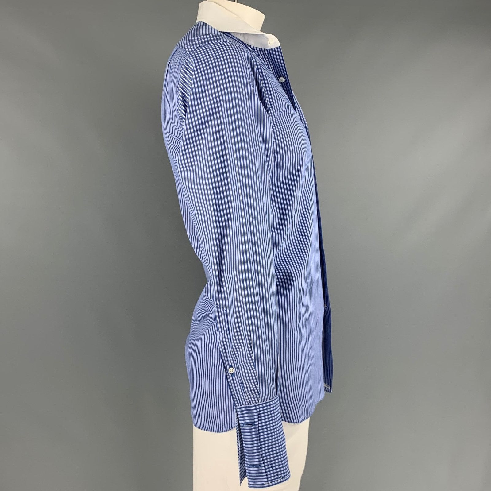 Ralph Lauren Blue White Stripe Cotton French Cuff Long Sleeve Shirt Size US L / EU 52-54 / 3 - 2 Thumbnail