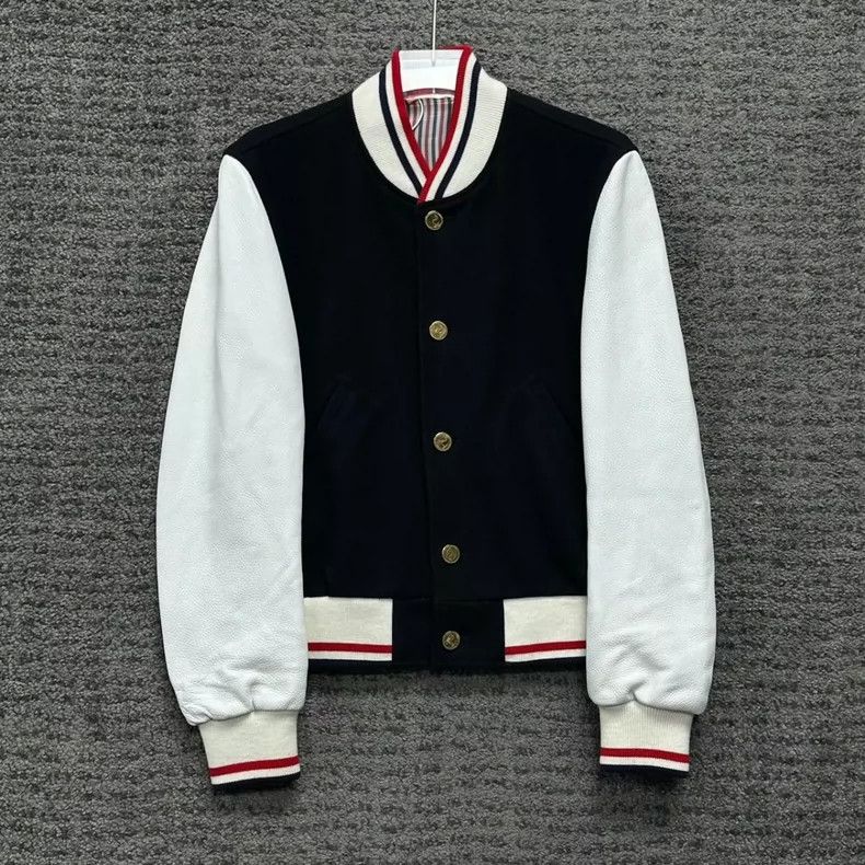 Thom Browne Thom Browne Leather patch gold button baseball jacket Size US S / EU 44-46 / 1 - 1 Thumbnail