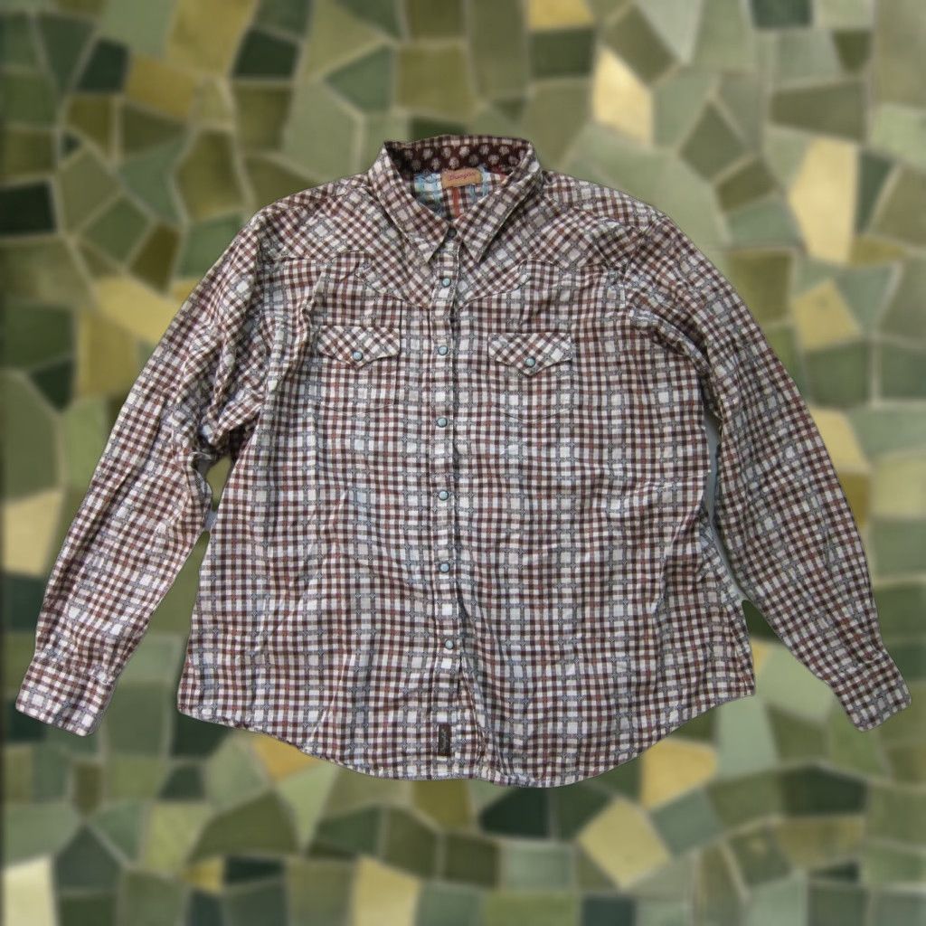 Wrangler Wrangler 100% Cotton Brown Blue Plaid Snap Button Long Sleeve Western Blouse L Women Shirt Western Size L / US 10 / IT 46 - 1 Thumbnail