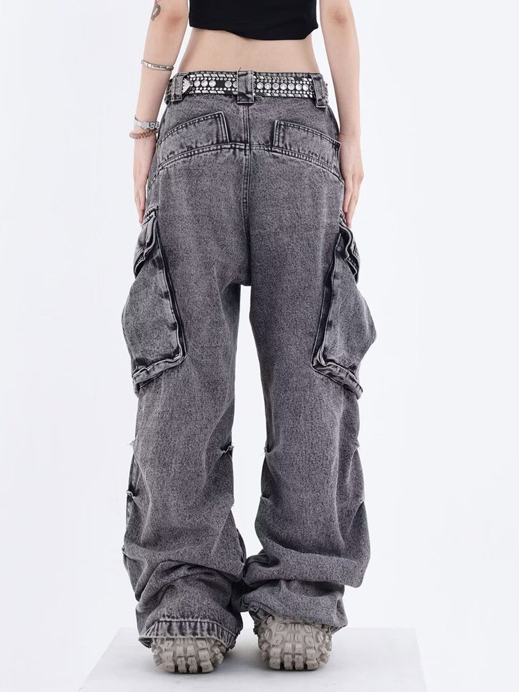 Japanese Brand × Jean Washed Black Baggy Cargo Jeans Size US 30 / EU 46 - 5 Thumbnail