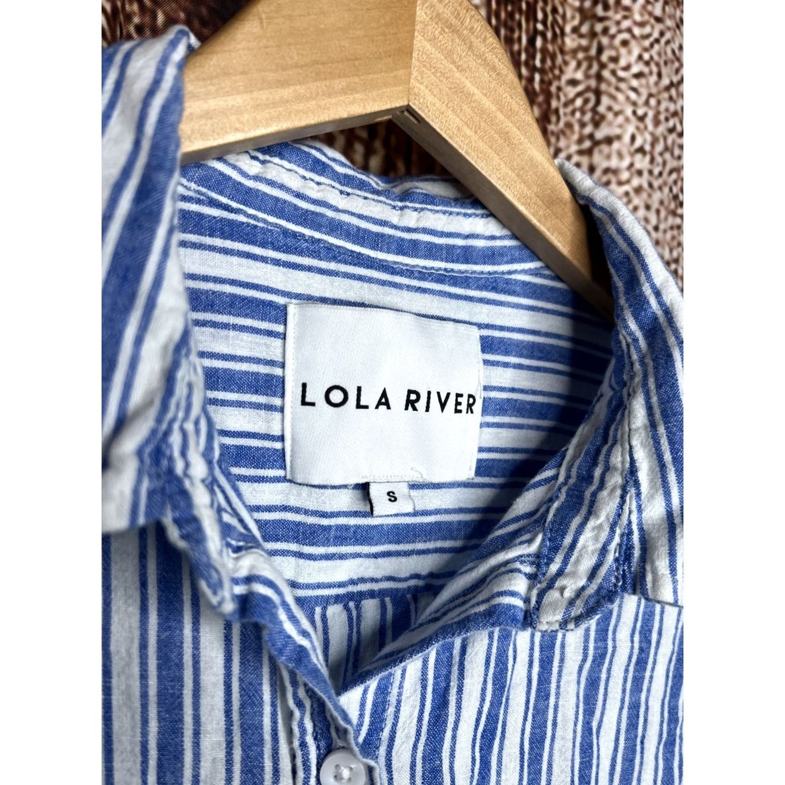 Vintage LOLA RIVER Shirt Womens M Blue White Striped Button Up Long Sleeve Cotton Size M / US 6-8 / IT 42-44 - 2 Thumbnail