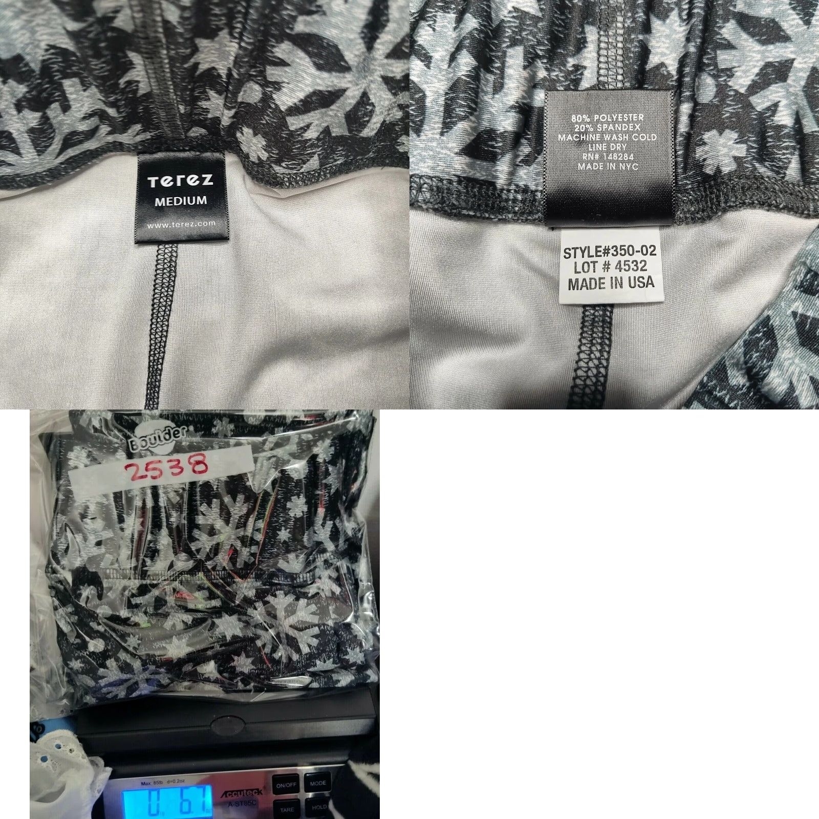 Terez TEREZ Snowflake Print Made In USA Tall Band Stretch Leggings Women Medium EUC Size 32" / US 10 / IT 46 - 8 Thumbnail