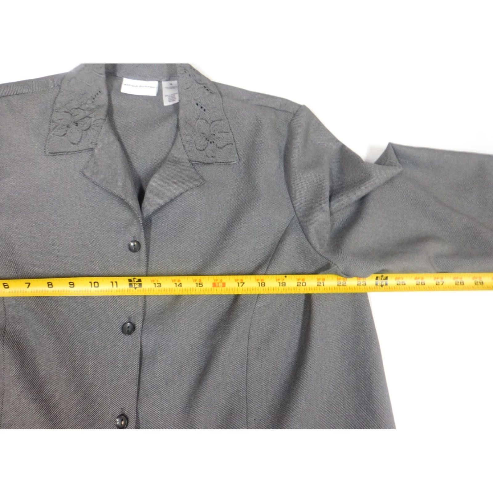 Vintage Alfred Dunner Blazer Womens Jacket 18 Gray Flower Lightweight Short Sleeve Button Mid-Length Regular Polyester Microfiber Fall Winter Size XXL / US 16-18 / IT 52-54 - 6 Thumbnail
