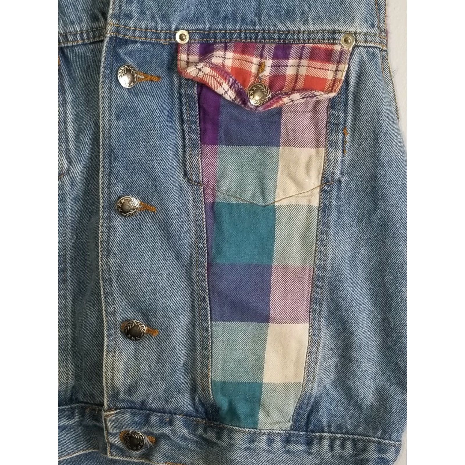 Vintage VIntage 90s Denim Plaid Hooded Vest Womens S Carolina Colours Size S / US 4 / IT 40 - 3 Thumbnail