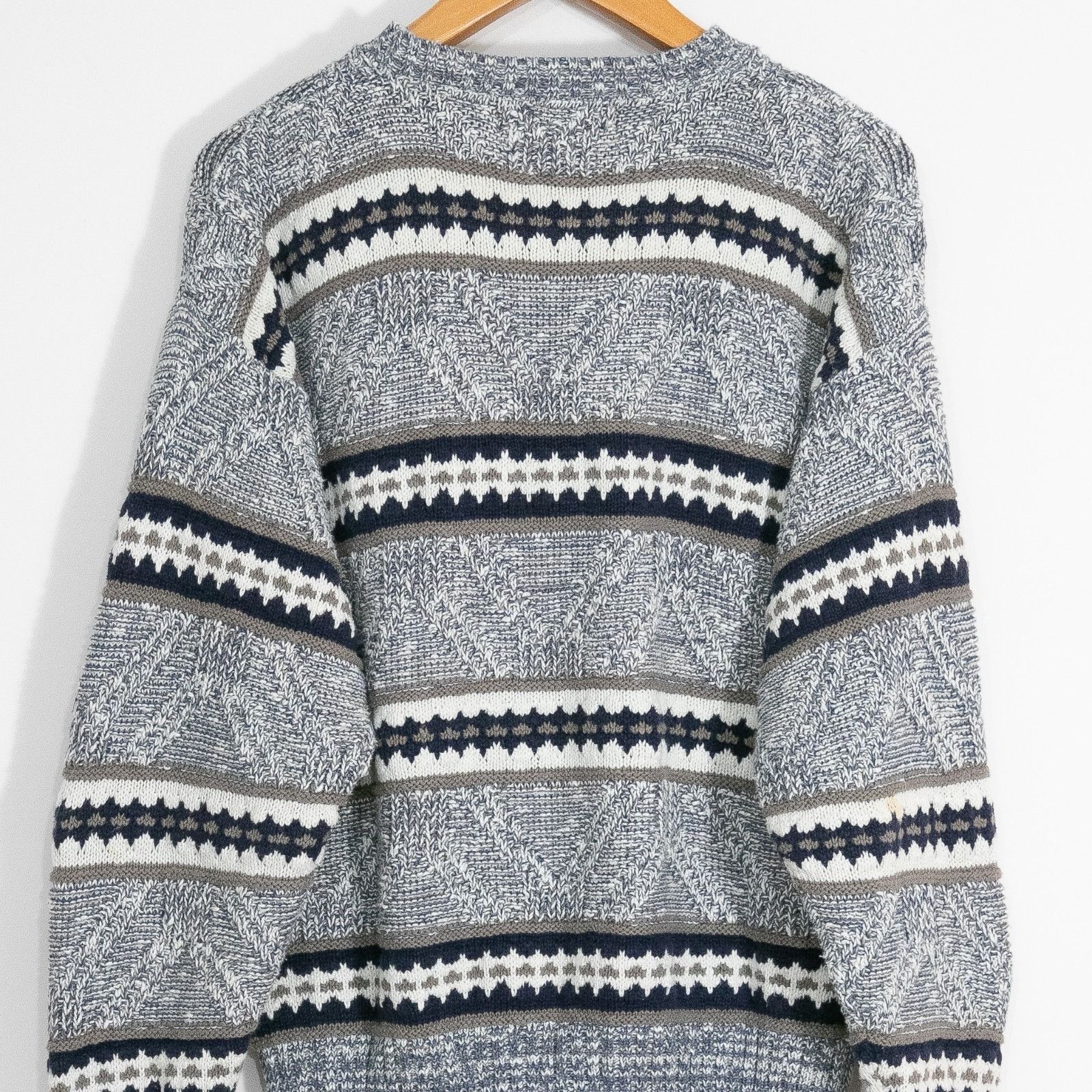 Vintage Vintage Cotton Knit Fair Isle Sweater Medium Gray Striped Size US M / EU 48-50 / 2 - 7 Thumbnail