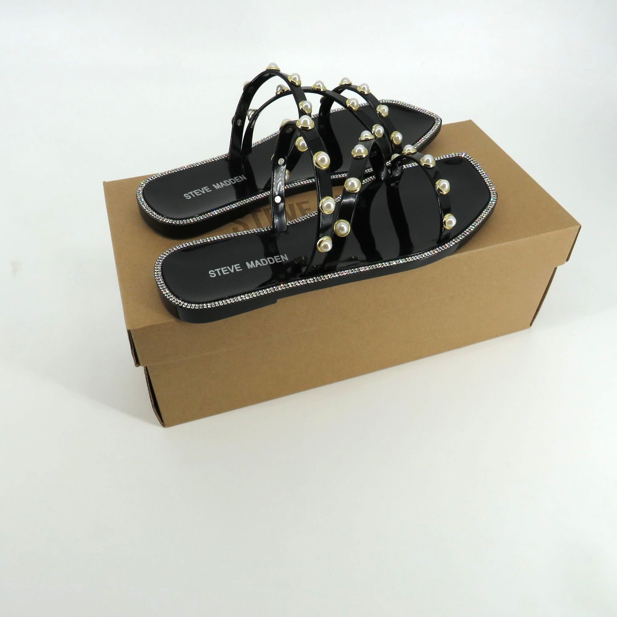 Steve Madden Steve Madden Black Strappy Sandals W/ Faux Pearls & Rhinesto Size US 7 / IT 37 - 2 Thumbnail