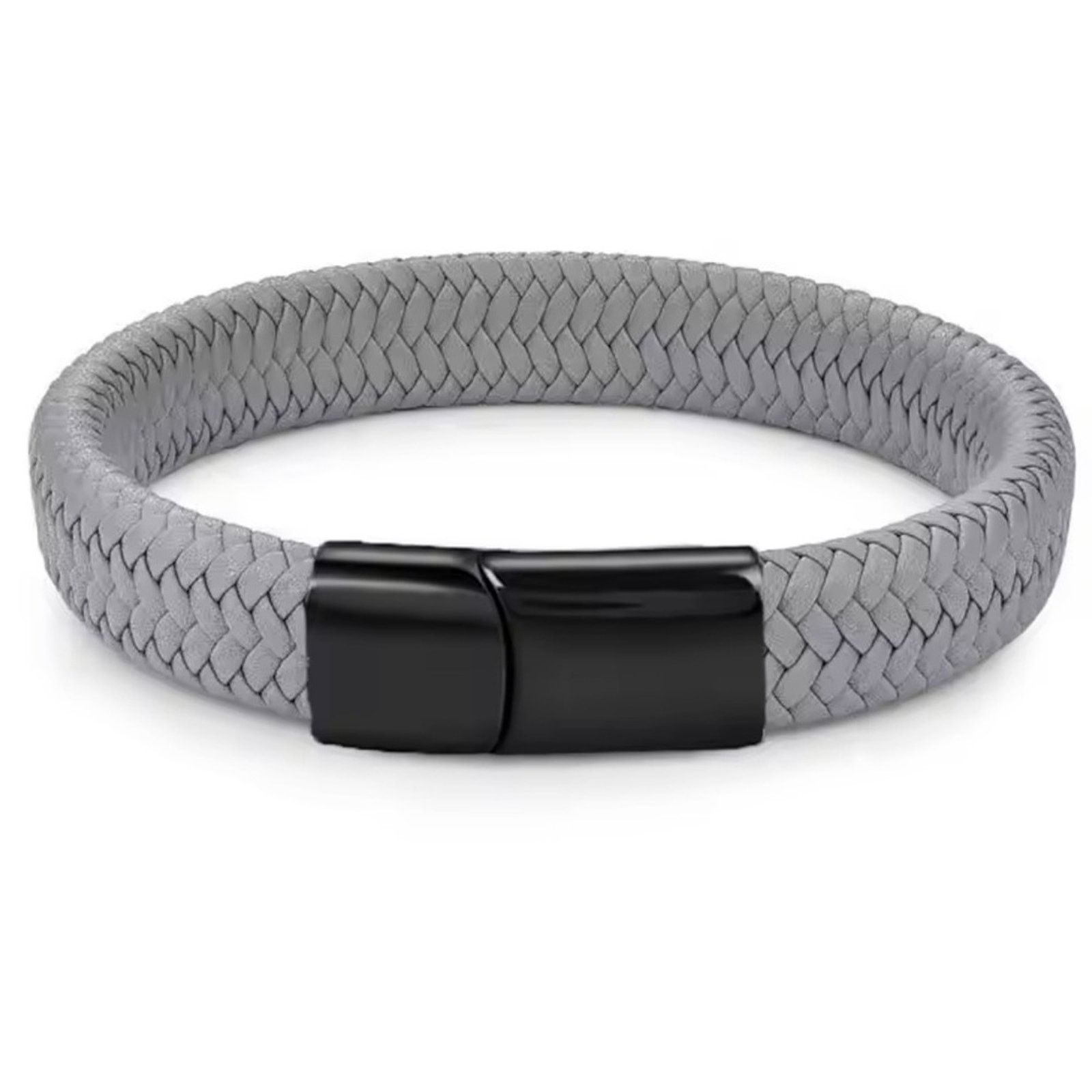 Other Leather Braid Bracelet Stainless Steel Buckle Clasps for Men Size ONE SIZE - 1 Thumbnail