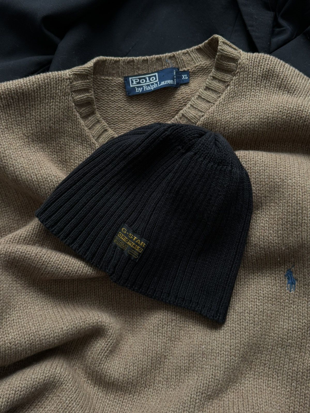 G-Star Vintage G-Star Raw Denim Big Logo Knit Beanie Hat Size ONE SIZE - 2 Thumbnail