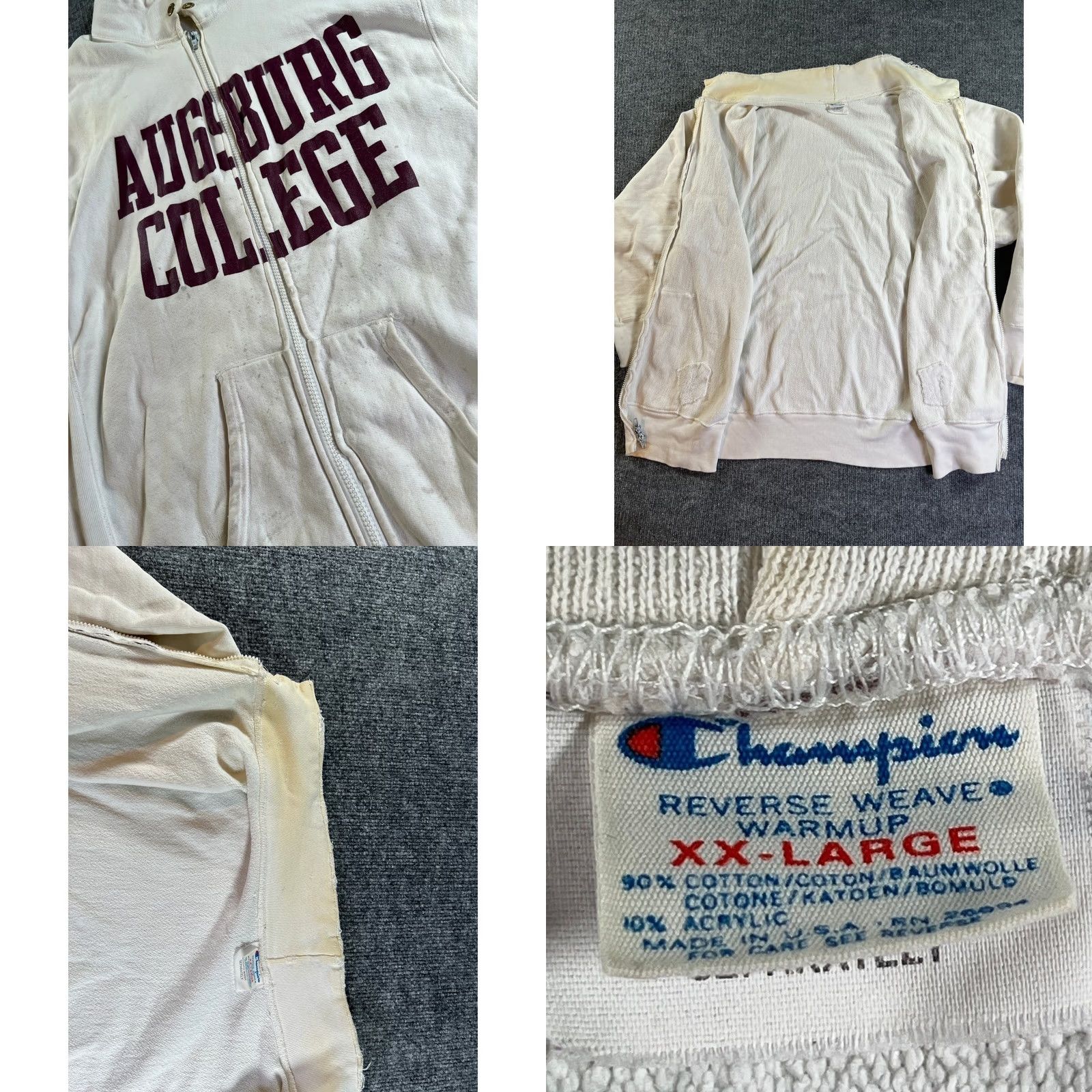 Champion VINTAGE Champion Full Zip Sweatshirt Augsburg College Mens 2XL Ivory Distressed 80s Size US XXL / EU 58 / 5 - 8 Thumbnail