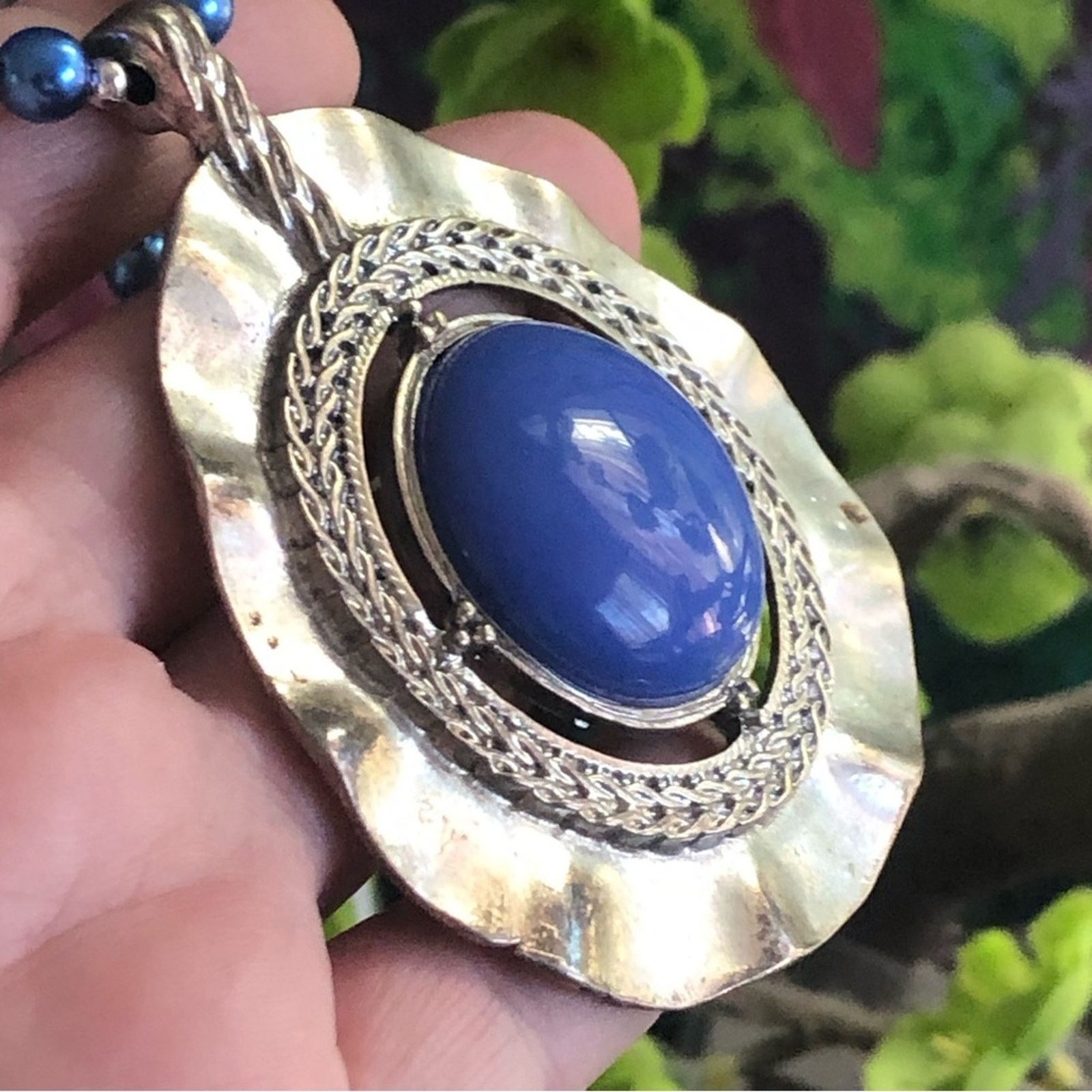 Handmade Handcrafted repurpose large blue chalcedony Pearl necklace Size ONE SIZE - 10 Thumbnail