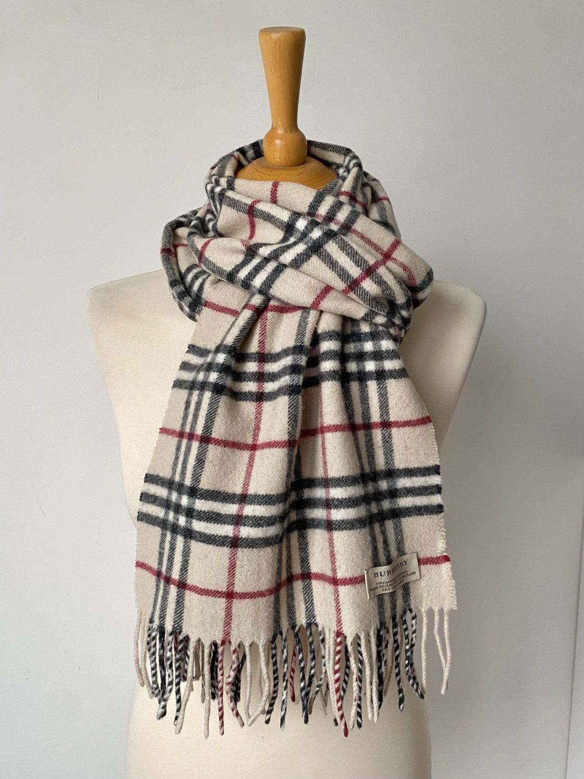 Burberry Burberry Wool/Cashmere Checked Beige Scarf Size ONE SIZE - 1 Thumbnail